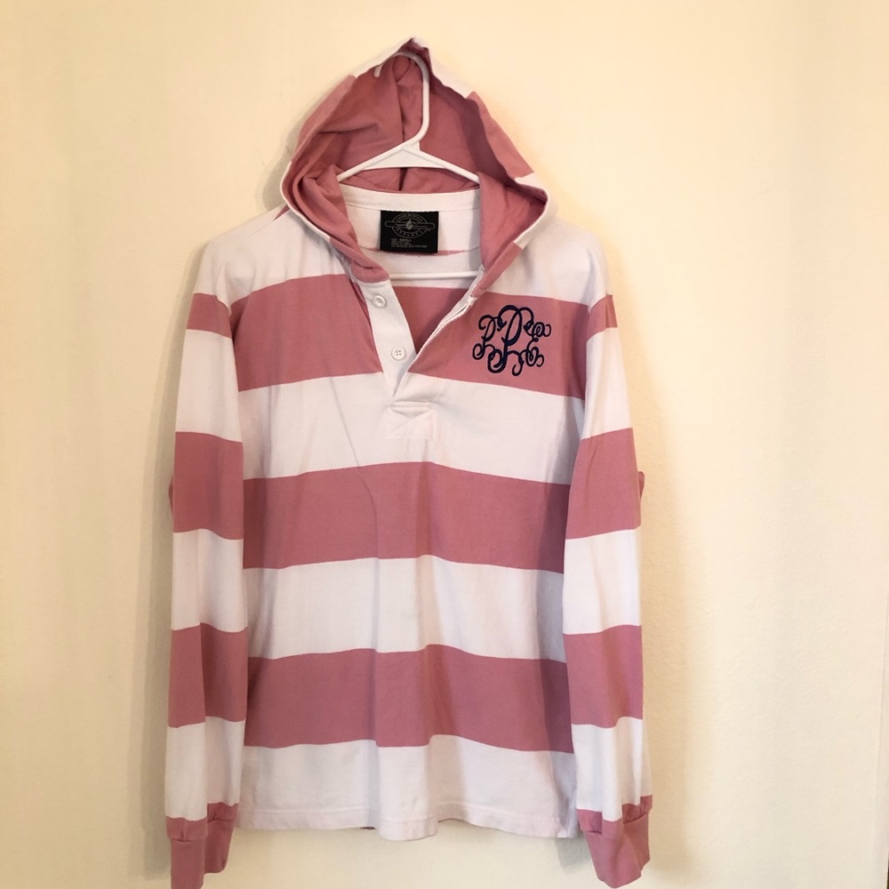 NEW Charles River Cotton Rugby Striped Hoodie Sweater Small Monogrammed P